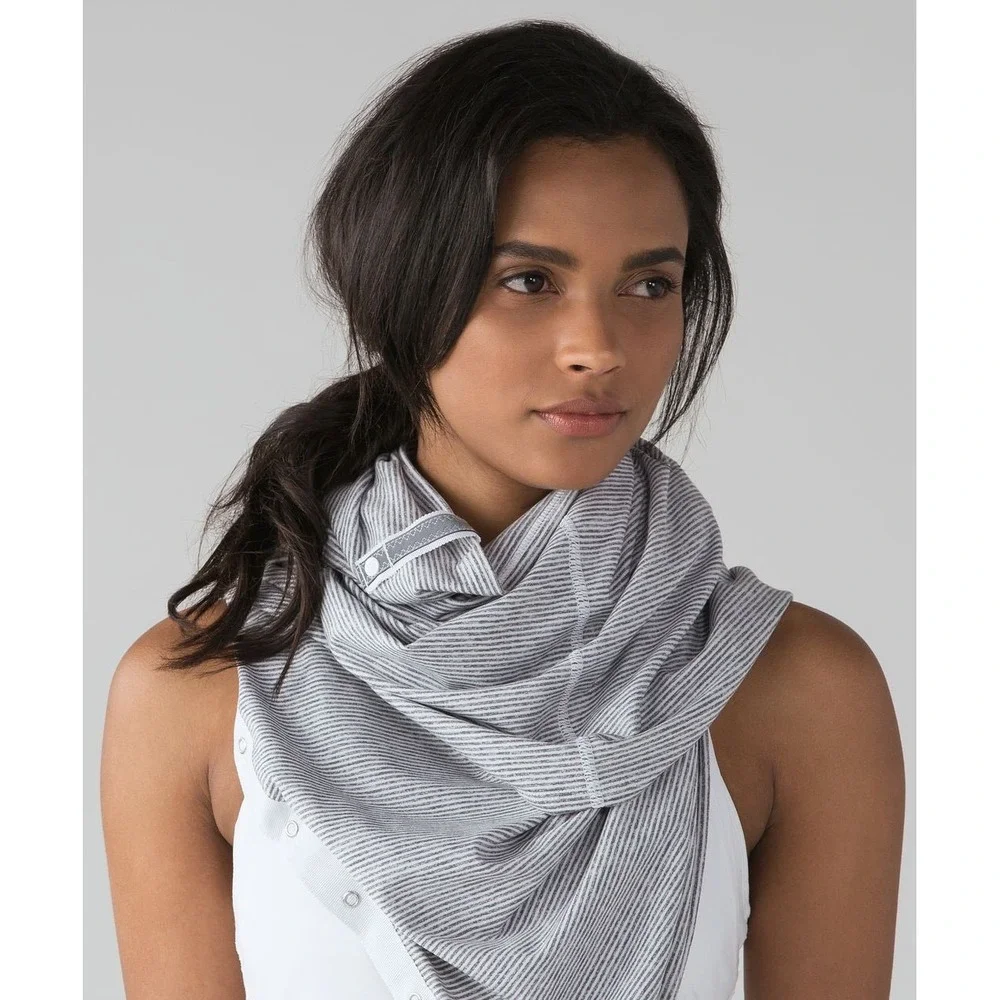 Lululemon‎ Vinyasa Scarf Grey White Micro Stripe Snap Wrap One Size O/S